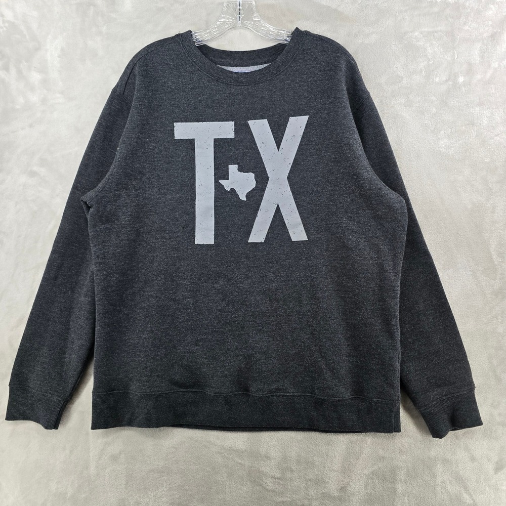 Burlebo Sweatshirt Large Charcoal Gray Texas Graphic Crewneck Pullover